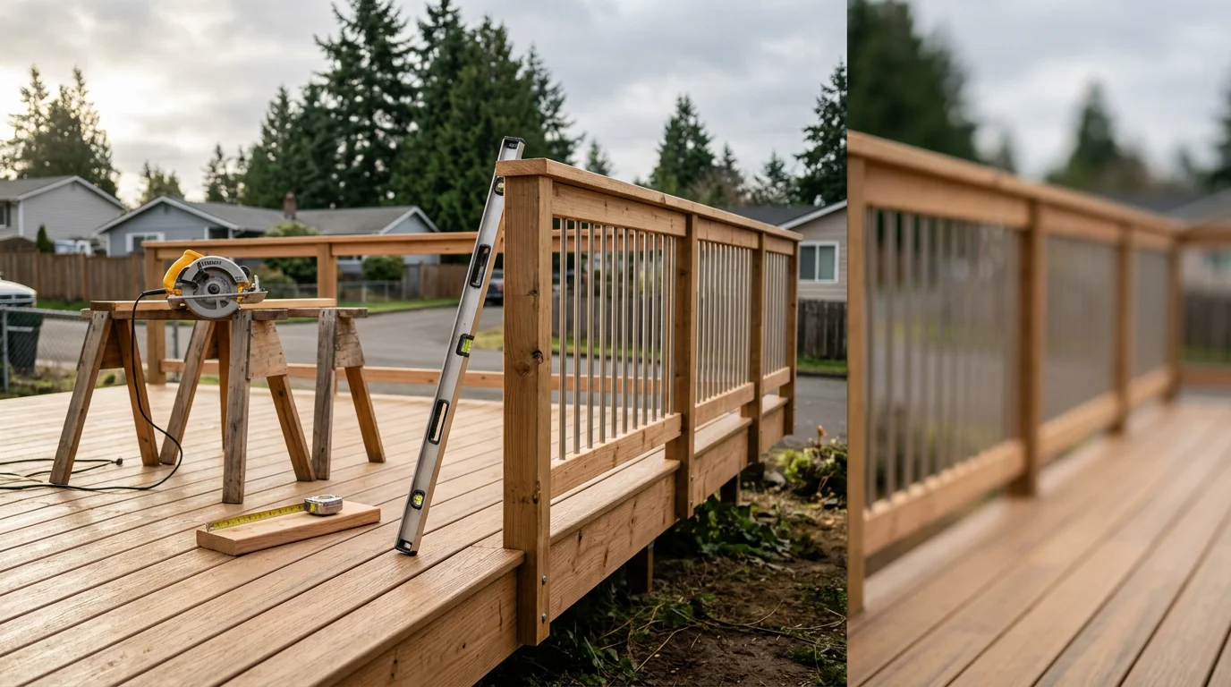 Professional deck construction with pressure-treated lumber and composite materials