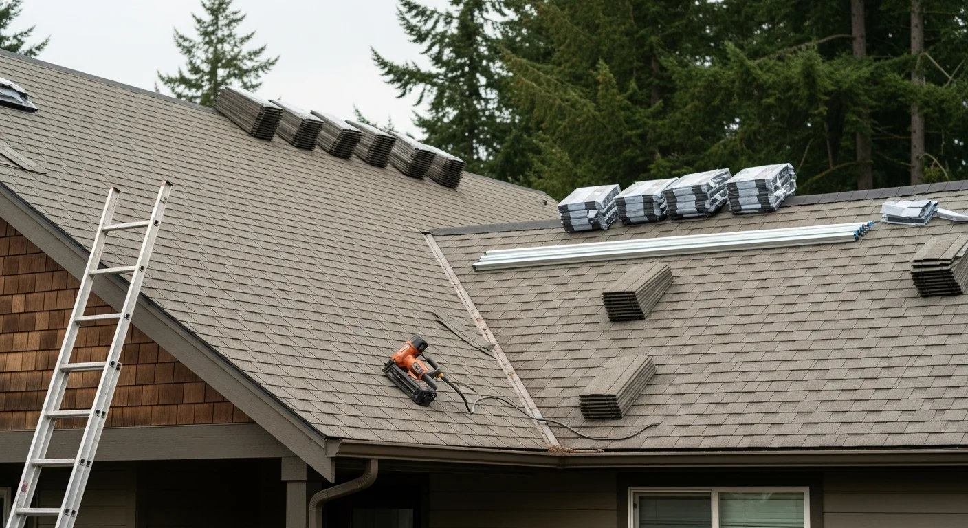 Roofer installing new residential roof