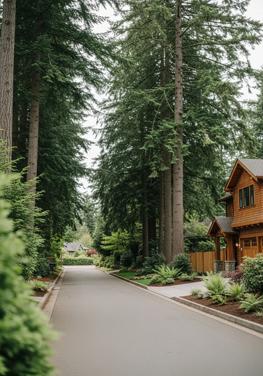 Olympia residential neighborhood with mature trees and classic Pacific Northwest home styles.