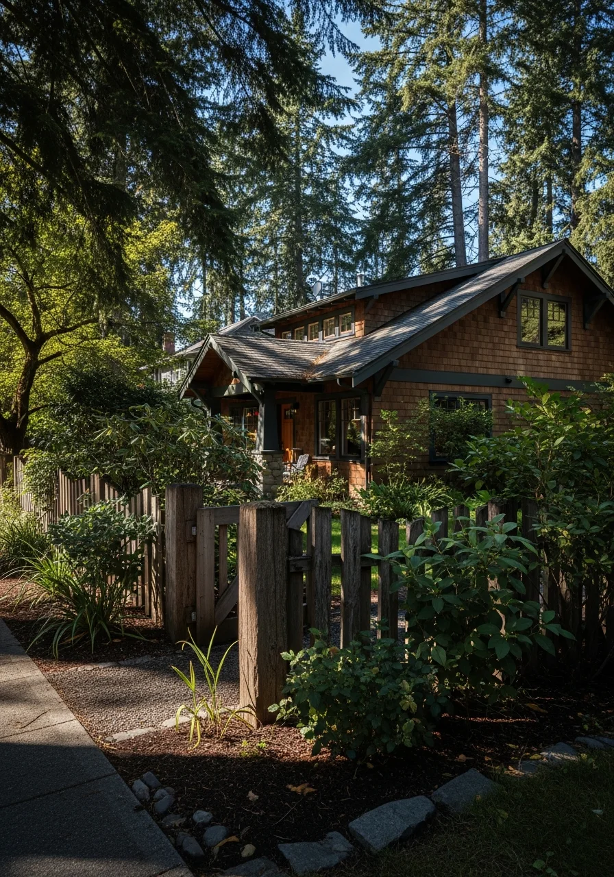 Woodland home exterior with rural character, natural surroundings, and traditional Pacific Northwest design.