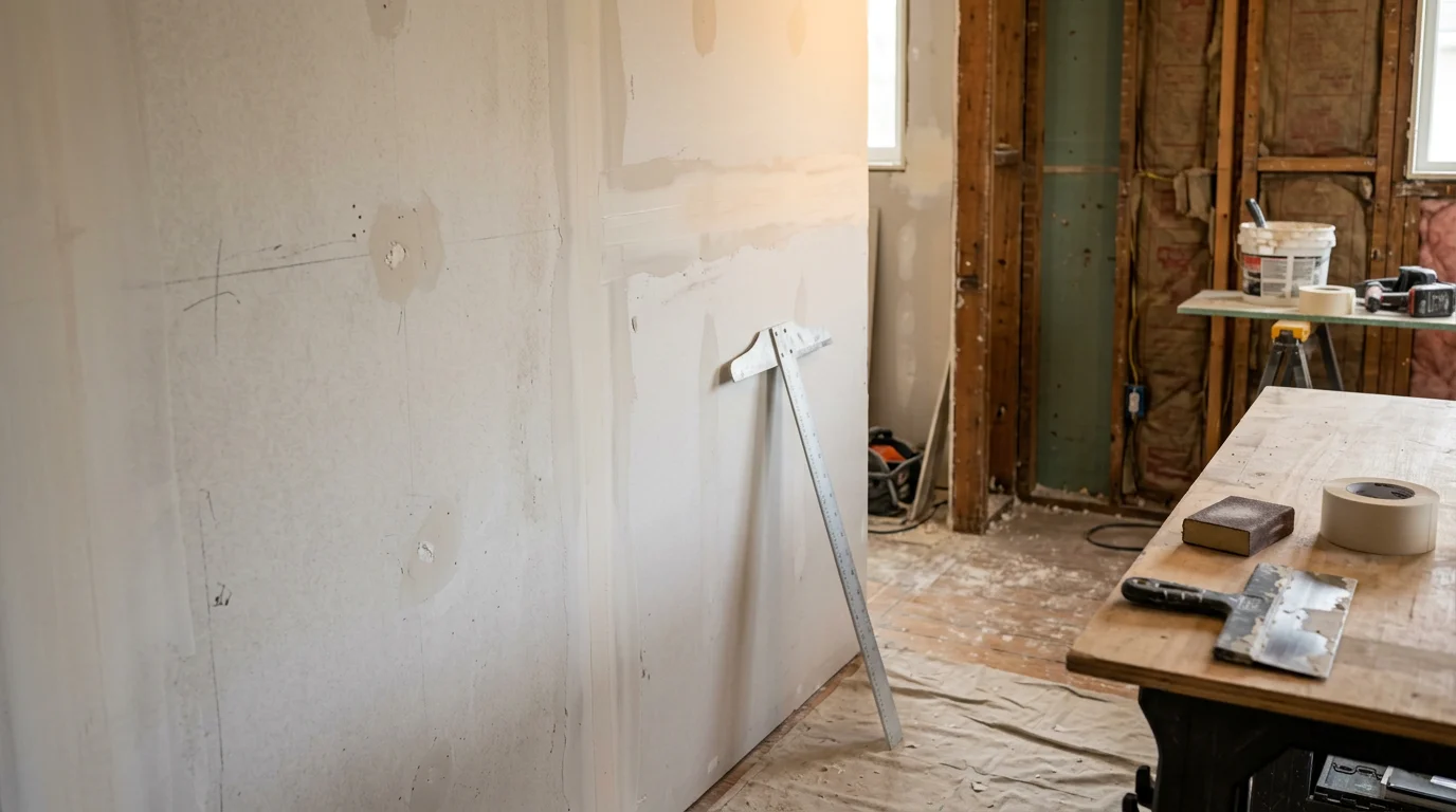 Freshly installed and finished drywall in a residential room in Centralia, WA, showing smooth, seam-free walls ready for paint. A local owner-operated crew completing interior drywall work as part of a home remodel.